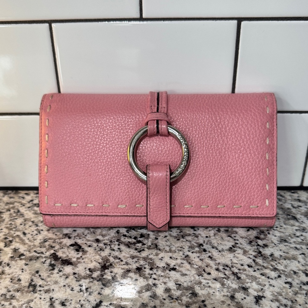 BCBGMaxAzria Pink Leather Wallet with Silver Accent